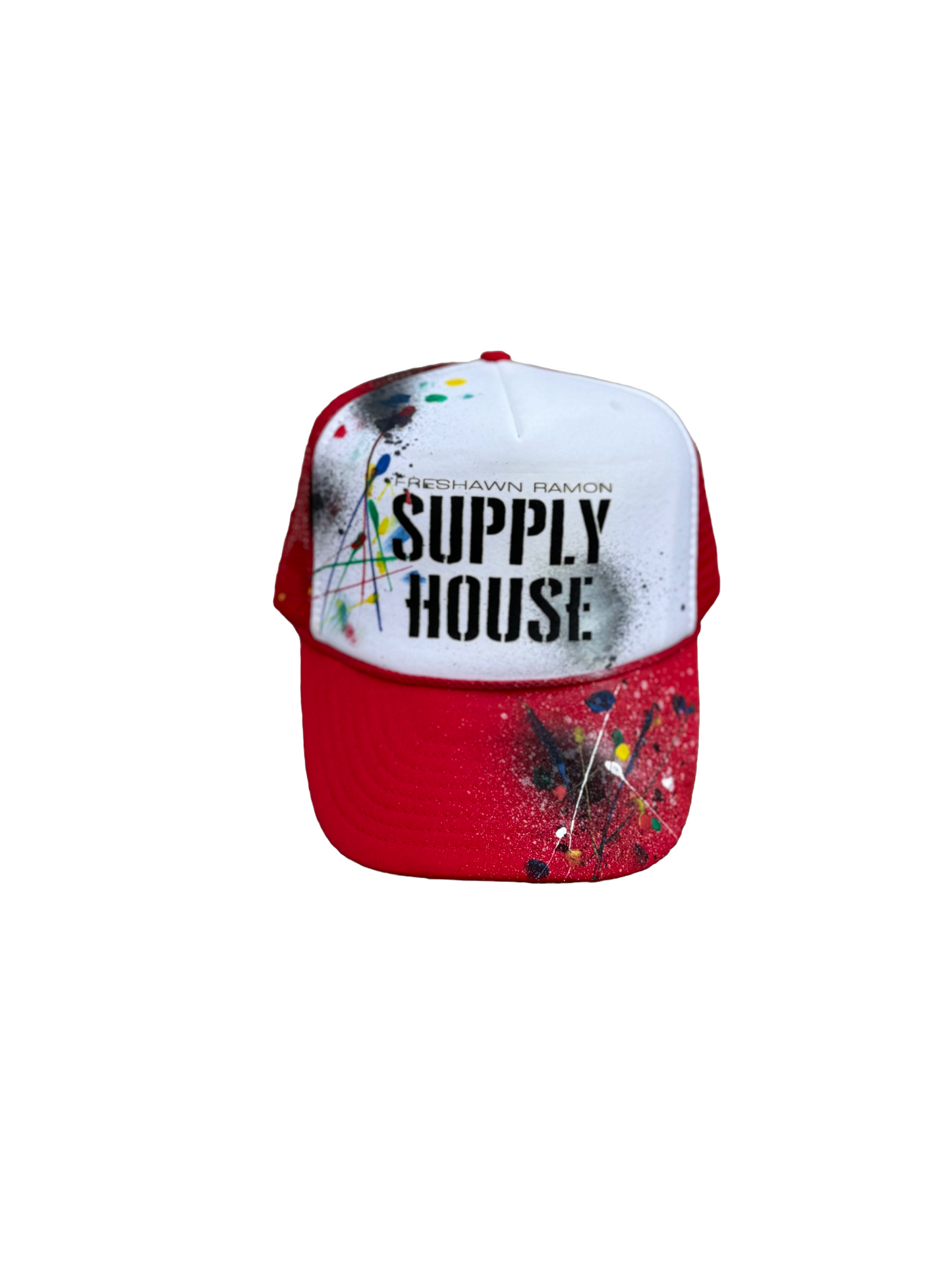 FRSH HARD WORKING SPLATTER TRUCKER HAT RED / WHITE